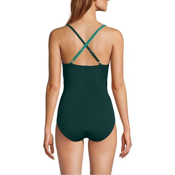 Land's End Plus Standard slender swimsuit pleated X back 1 piece swimsuit Var - Picture 3 of 5
